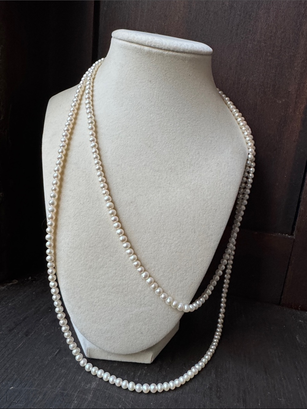 Classic Long Genuine Fresh water White Pearl Necklace - 24’ length  Layered